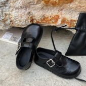 女鞋 女单鞋 2026春季 圆头懒人一脚蹬软底小皮鞋 新款 皮面防水勃肯鞋