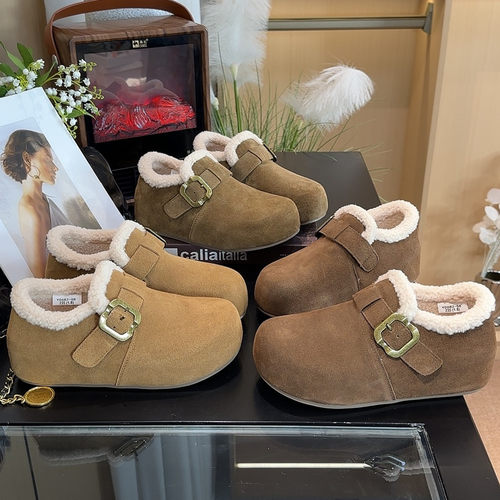 冬季加绒厚底内增高勃肯鞋毛毛