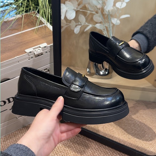 厚底增高乐福鞋女款2026春季新款百搭正流行高跟黑色小皮鞋单鞋女