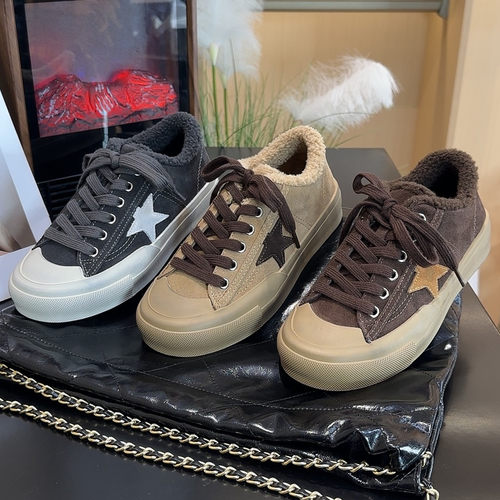 加绒毛毛星星板鞋女鞋子韩版