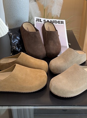 内增高勃肯鞋半拖真皮厚底2026秋冬新款小土豆懒人勃肯拖女包头拖