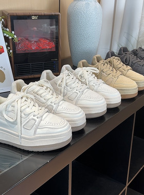 5cm厚底真皮小白鞋女百搭2026新款复古擦色运动休闲女鞋增高板鞋