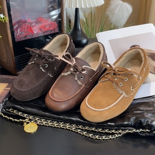 勃肯鞋 真皮软底加绒懒人一脚蹬豆豆鞋 超软毛毛冬季 2025新款 冬女款