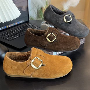 平底软底舒适百搭加厚保暖全包博肯鞋 女2025新款 女 加绒勃肯鞋 冬季