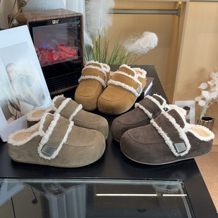 冬季 内增高厚底毛毛勃肯鞋 冬加绒2025新款 拖鞋 勃肯包头半拖女 女鞋