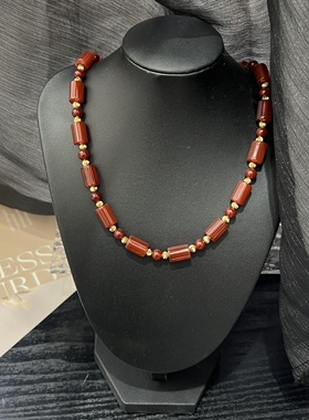复古气质小众红玛瑙串珠高级感项链夸张轻奢甜美红色本命年锁骨链