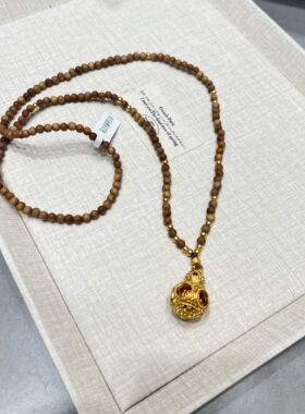 新中式沙金重工珐琅彩转心瓶乾坤葫芦老檀木核桃珠项链古法毛衣链