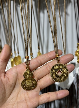 古法沙金精工碎冰冰暴富钱币葫芦编绳项链长款轻奢高级感毛衣链潮