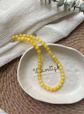 韩系ins小众黄色天然石串珠项链女款夏日简约锁骨链百搭颈链配饰