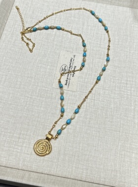 法式复古天然石贝壳猫眼串珠项链新中式个性气质轻奢气质锁骨链潮