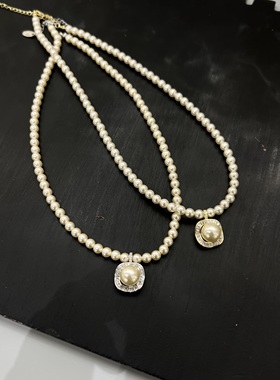 法式复古高级感水钻包边珍珠项链精致名媛时尚气质百搭简约锁骨链
