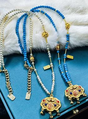 OUMEILA欧美拉古法金如意锁项链