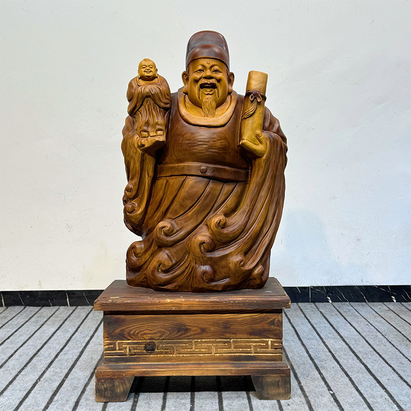 木雕实木根雕摆件人物福禄寿佛客厅办公室自然原木工艺品天然随型