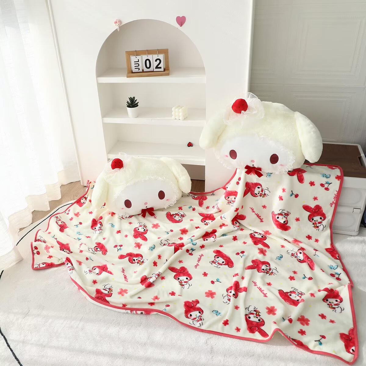 可爱美乐蒂毛绒玩具抱枕办公室休闲毯午睡靠垫毯子毛毯玩偶布娃娃