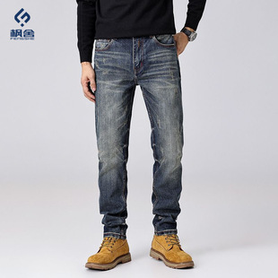 男装 /秋季新款刮烂破洞牛仔裤男小脚修身微锥痞帅补丁乞丐裤