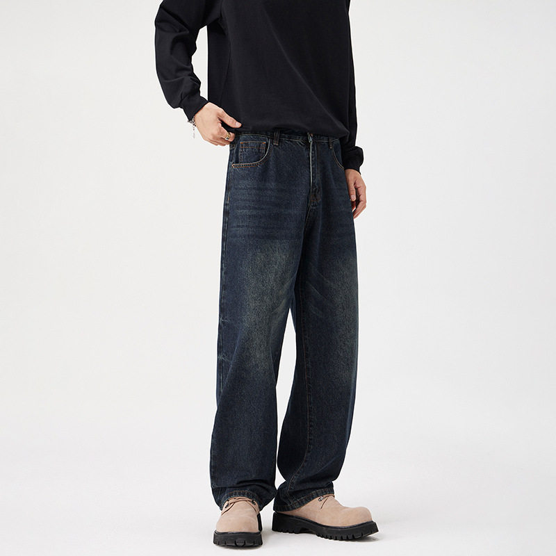 2025秋冬男款宽松直筒牛仔裤美式高街7支厚软阔腿