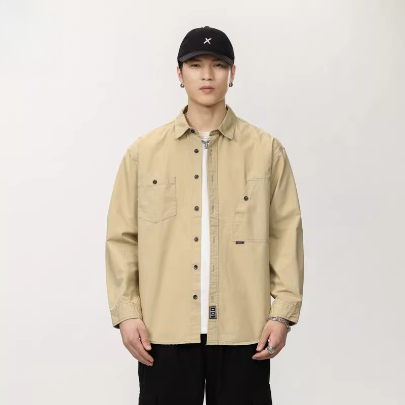 男装 /秋季日系复古纯棉长袖衬衫男2024潮牌宽松工装衬衣外套