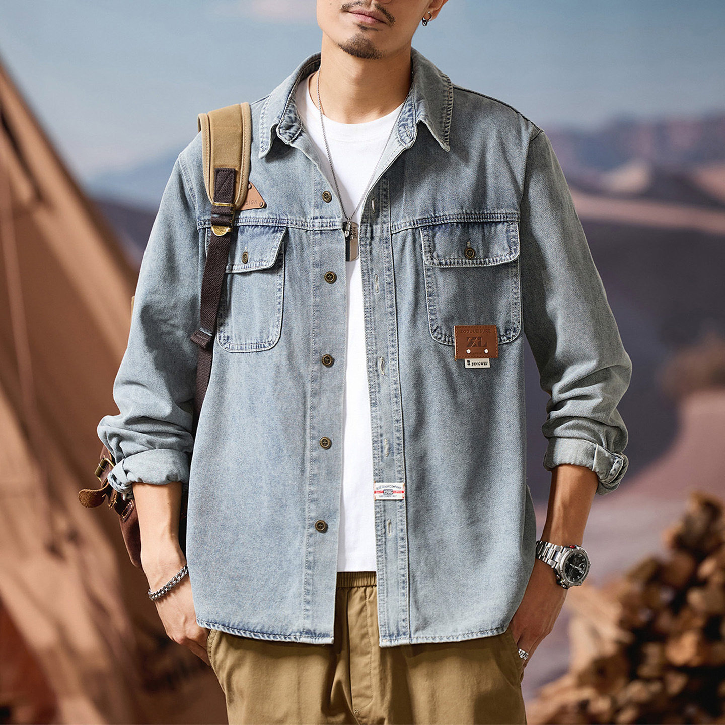 Blaze/日系复古牛仔衬衫男长袖工装休闲秋冬款