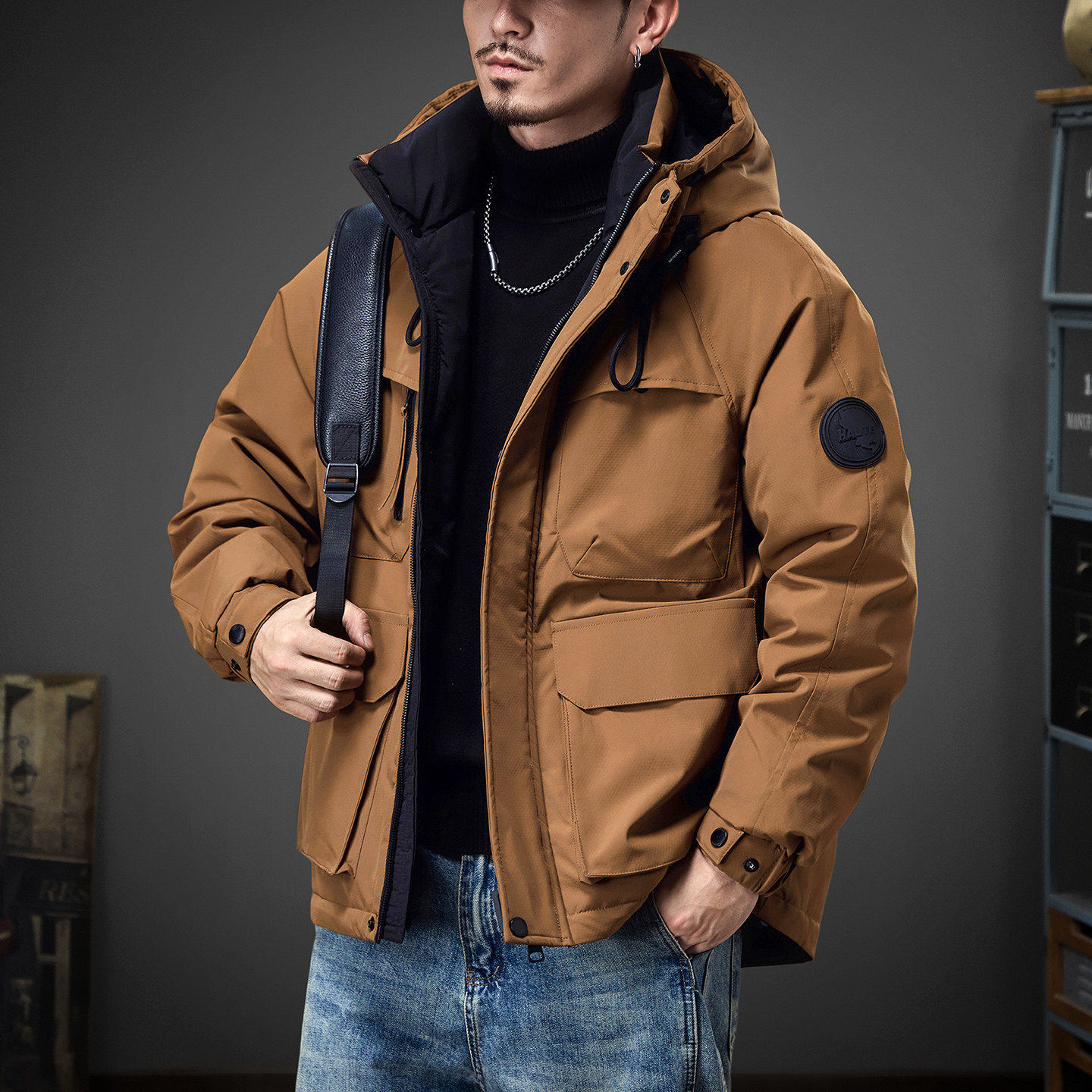 冬季新款户外机能冲锋连帽工装羽绒服男2026加厚鸭绒保暖上衣外套