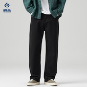 潮流 子男刺绣水洗弯刀裤 黑色弯刀裤 男直筒宽松秋冬潮牌裤