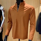 运动健身长袖 跑步打底衫 t恤 春秋薄款 320G重磅半拉链立领卫衣男士