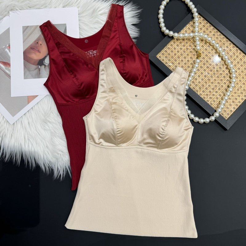 无痕秋冬季新款法式V领羽绒蛋白缎面保暖背心磨毛带胸垫一体打底,女士内衣/男士内衣/家居服,保暖背心,淘宝优惠券,粉丝福利购,淘宝优惠卷