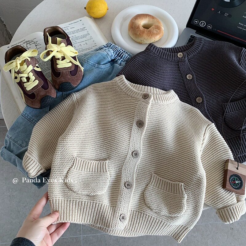 儿童毛衣外套春秋2026男童开衫韩版童装针织衫米色宝宝春装衣服潮
