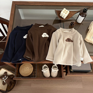 婴儿秋冬季衣服洋气男童加绒加厚打底衫女宝宝半高领保暖内搭童装