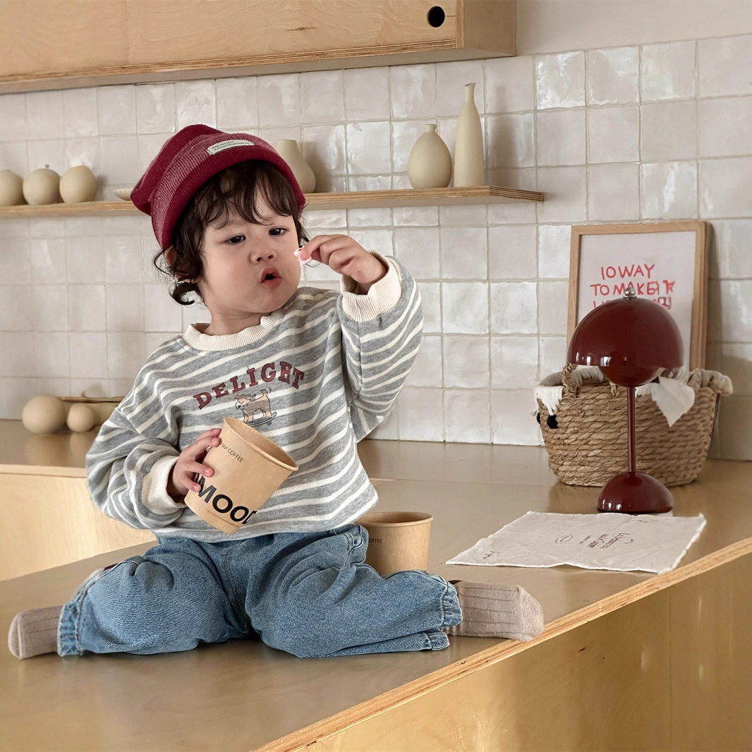 男童条纹卫衣牛仔裤套装春季2026新款韩版童装男宝宝春装衣服儿童
