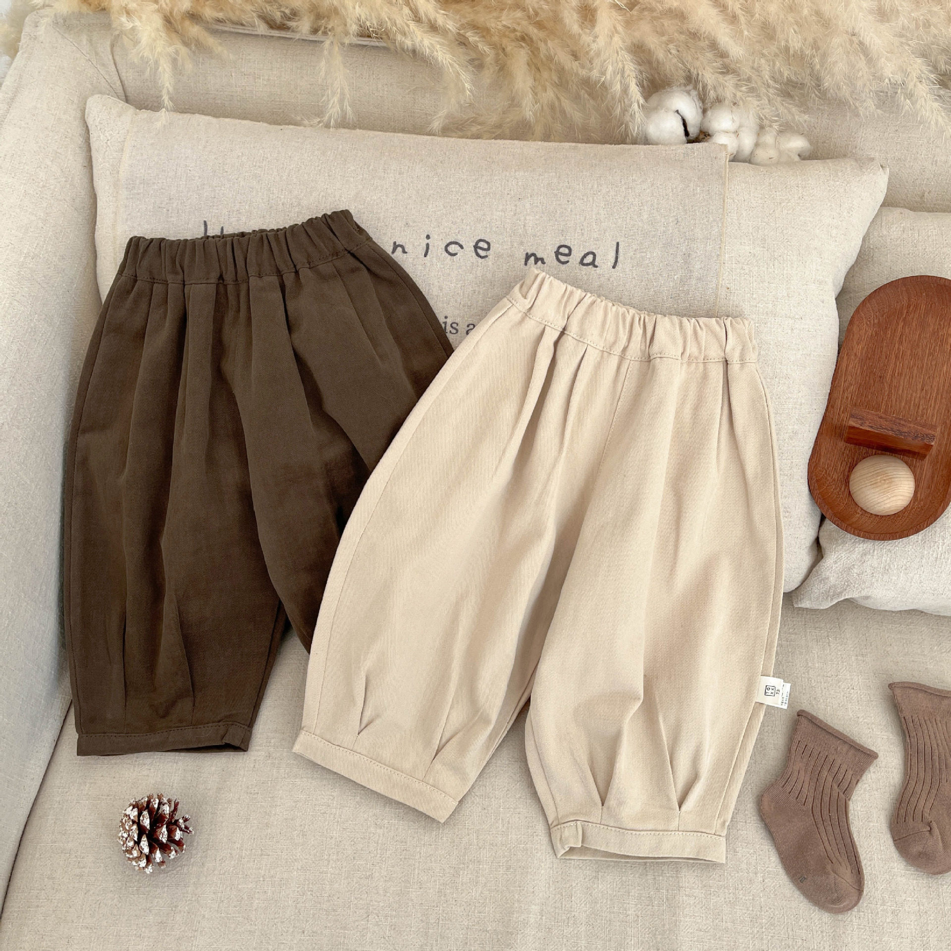 基础百搭款~春装男女童复古休闲裤子秋季儿童纯棉灯笼裤宝宝长裤