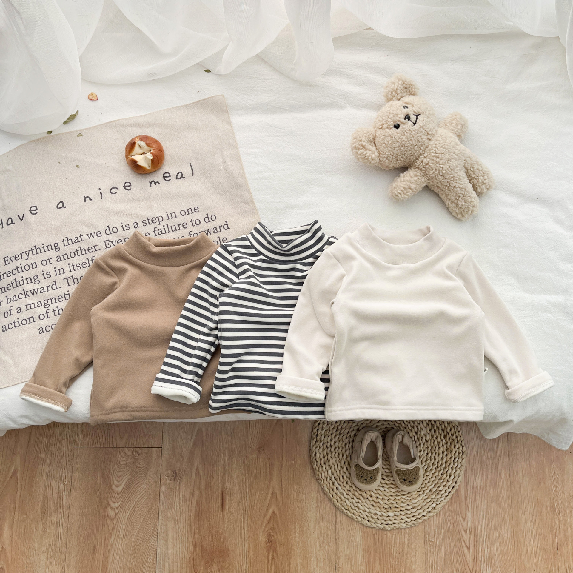 软糯舒适~韩版弹力秋冬韩版儿童中高领打底衫男女宝洋气T恤修身潮