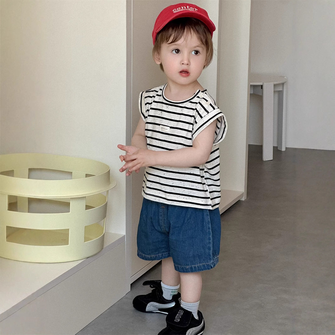 男童条纹T恤牛仔短裤套装夏季薄款韩版童装宝宝夏装2026儿童夏款