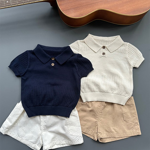 男童夏季冰丝镂空短袖2026年新款儿童宝宝韩版休闲POLO针织衫T恤