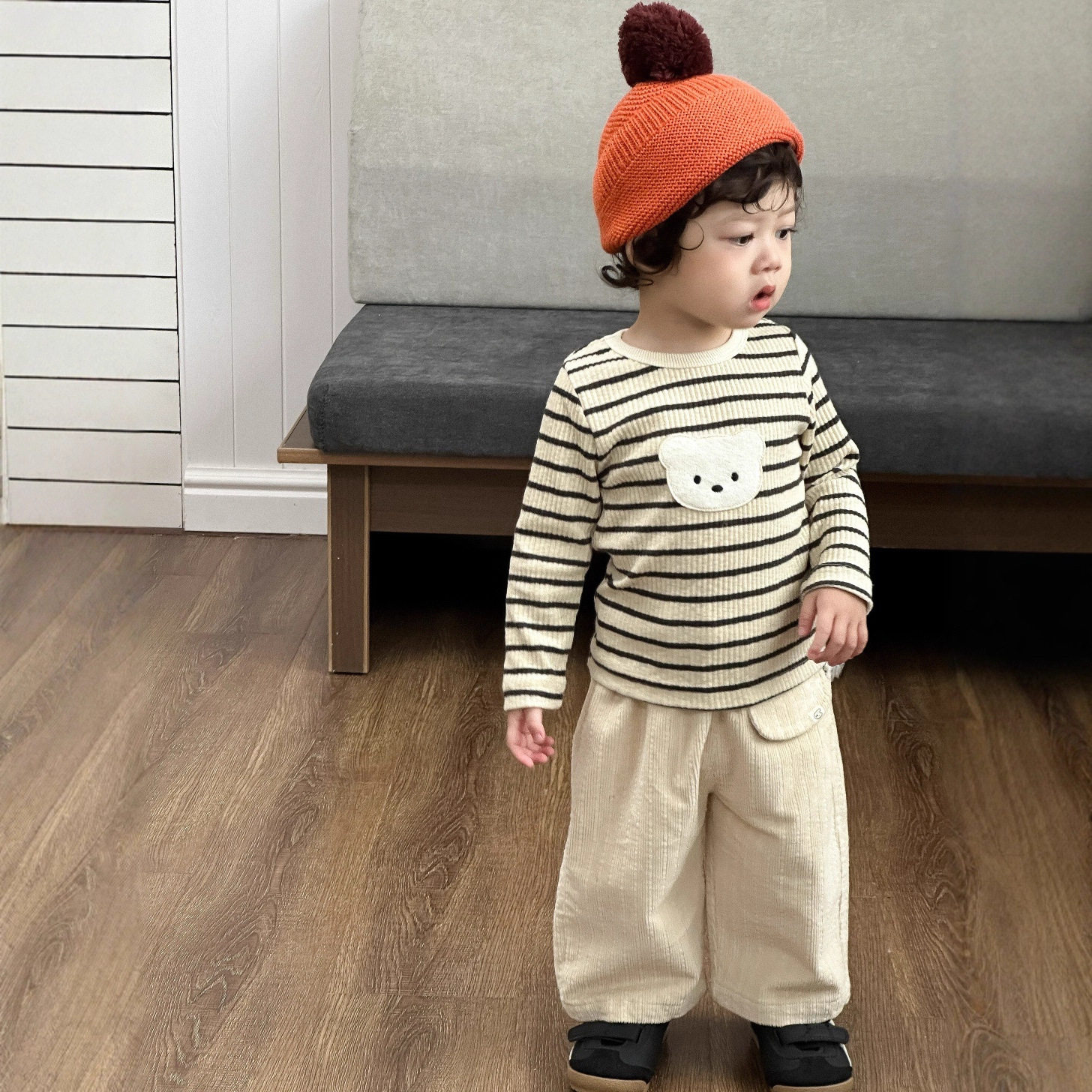 宝宝春季长袖衣服2026新款韩版童装春装男童条纹卫衣休闲裤套装