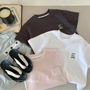 日系童装半袖2025夏季男童中小童韩版印花短袖儿童百搭T恤衫白色