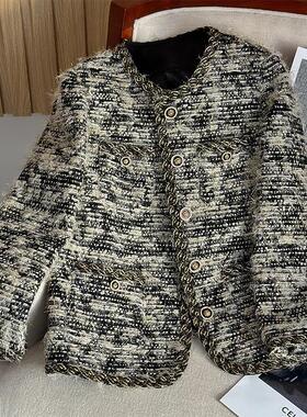 灰色粗花呢编织小香风外套女2025春秋新款气质名媛短款上衣A90058