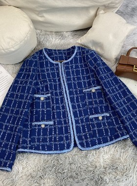 清仓捡漏~~高定蓝色小香风外套韩系精致粗花呢上衣A70810