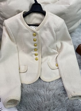 【轻奢精致】 黑色粗花呢短款廓形外套          ~A71628