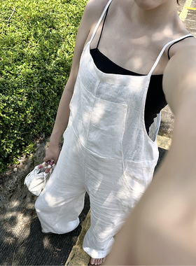 Kalman | 小众设计！极简风亚麻100%休闲慵懒连体吊带长裤