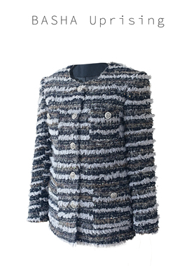 Kalman | 经典香奶！灰蓝色柔感~~羽毛粗花呢~小香风中长外套