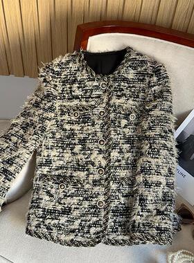 灰色流苏粗花呢编织小香风外套女2025春秋新款名媛气质上衣A90058