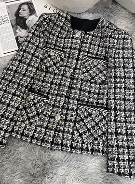 【经典小香】千鸟格粗花呢面料编织外套      ~~A60708