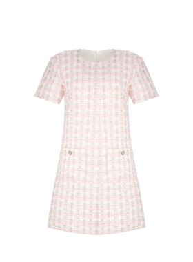 Kalman 【粉色千鸟格】香奶经典设计~~粗花呢编织小香风连衣裙