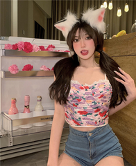 實價實拍時尚壓褶歐貨ins風休閒度假百搭蕾絲邊吊帶背心