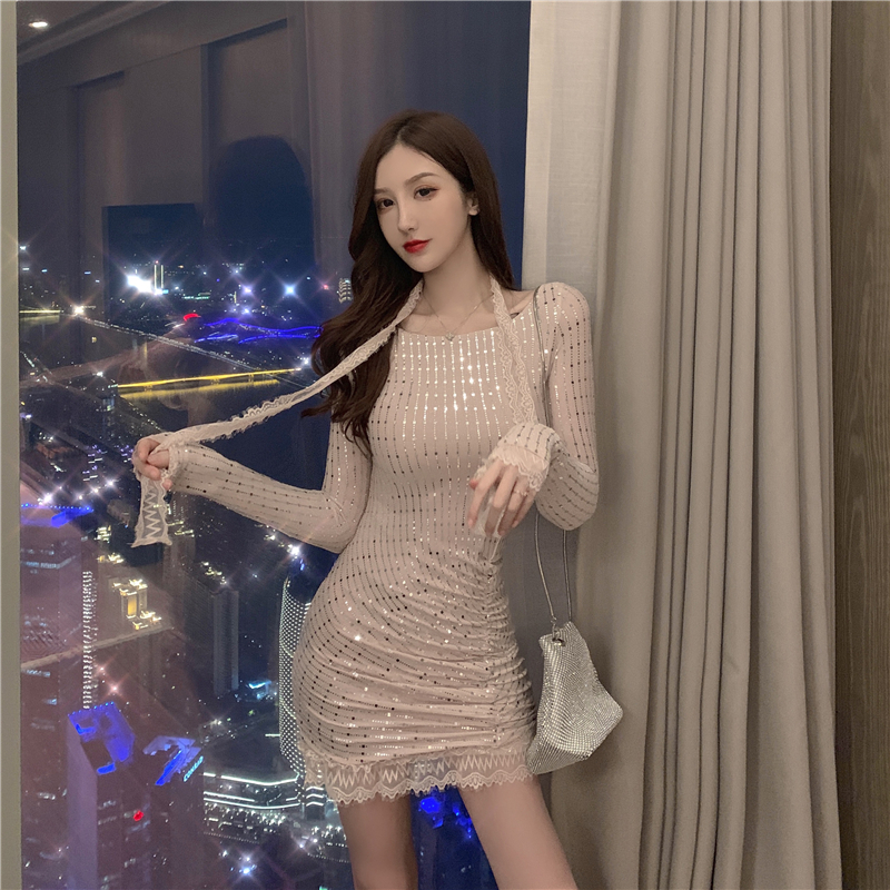 Real price real photo New Sexy Sequin small dress, heart-made skirt, lace bottomed dress, female
