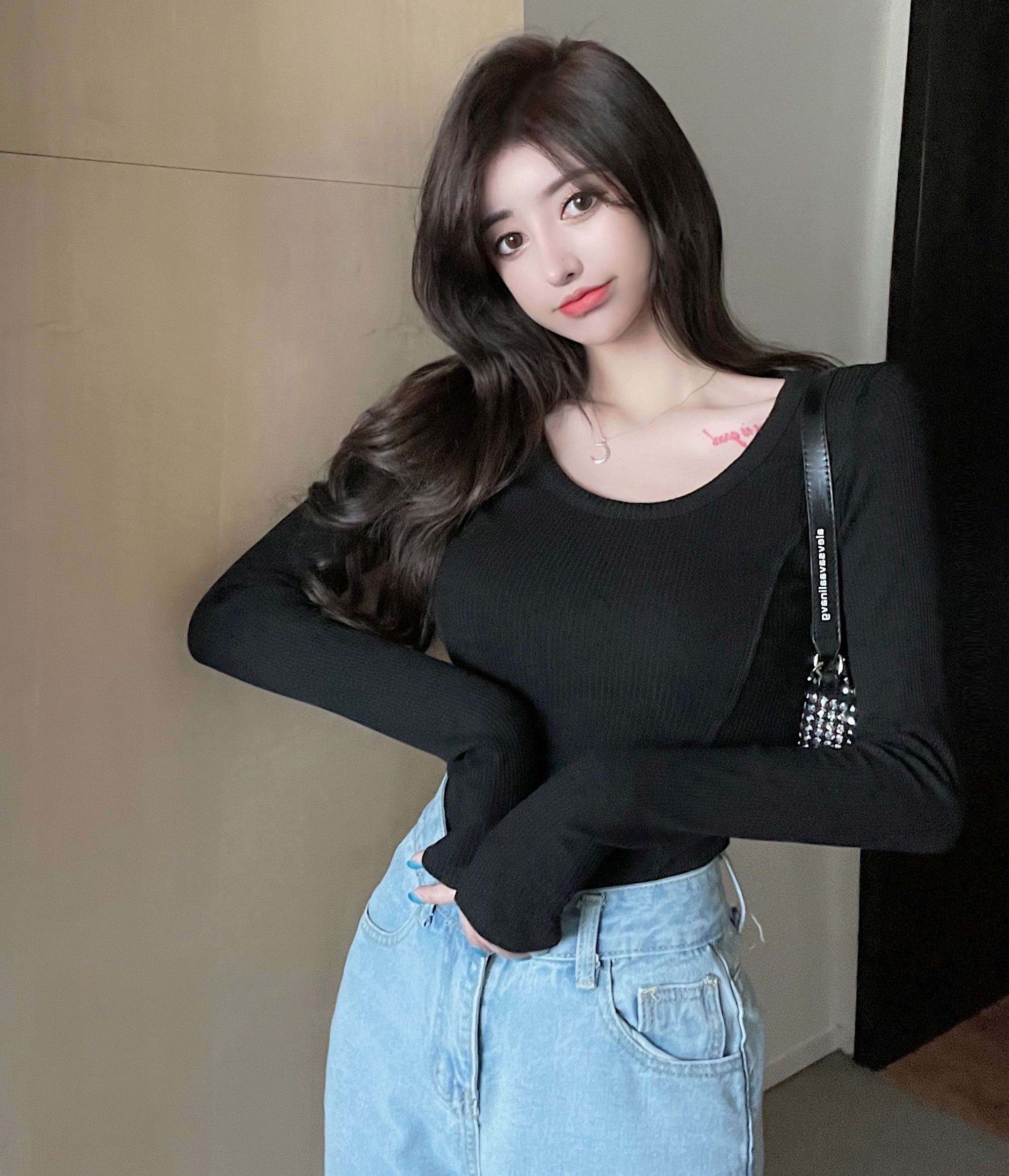 Real price real shot slim solid color U-neck bottom coat sexy versatile long sleeve T-shirt women's top fashion