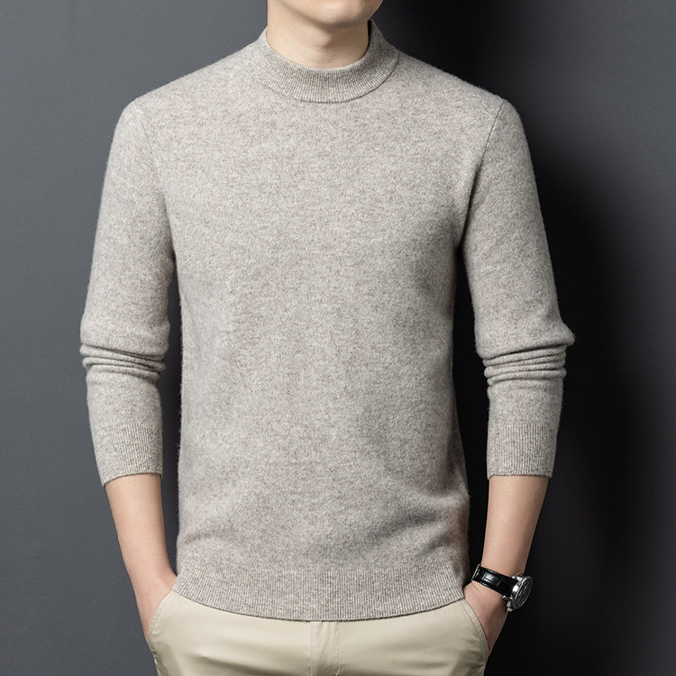 皮尔卡丹羊绒衫男加厚毛衣宽松半高领100%纯羊毛衫抗起球大码毛衣