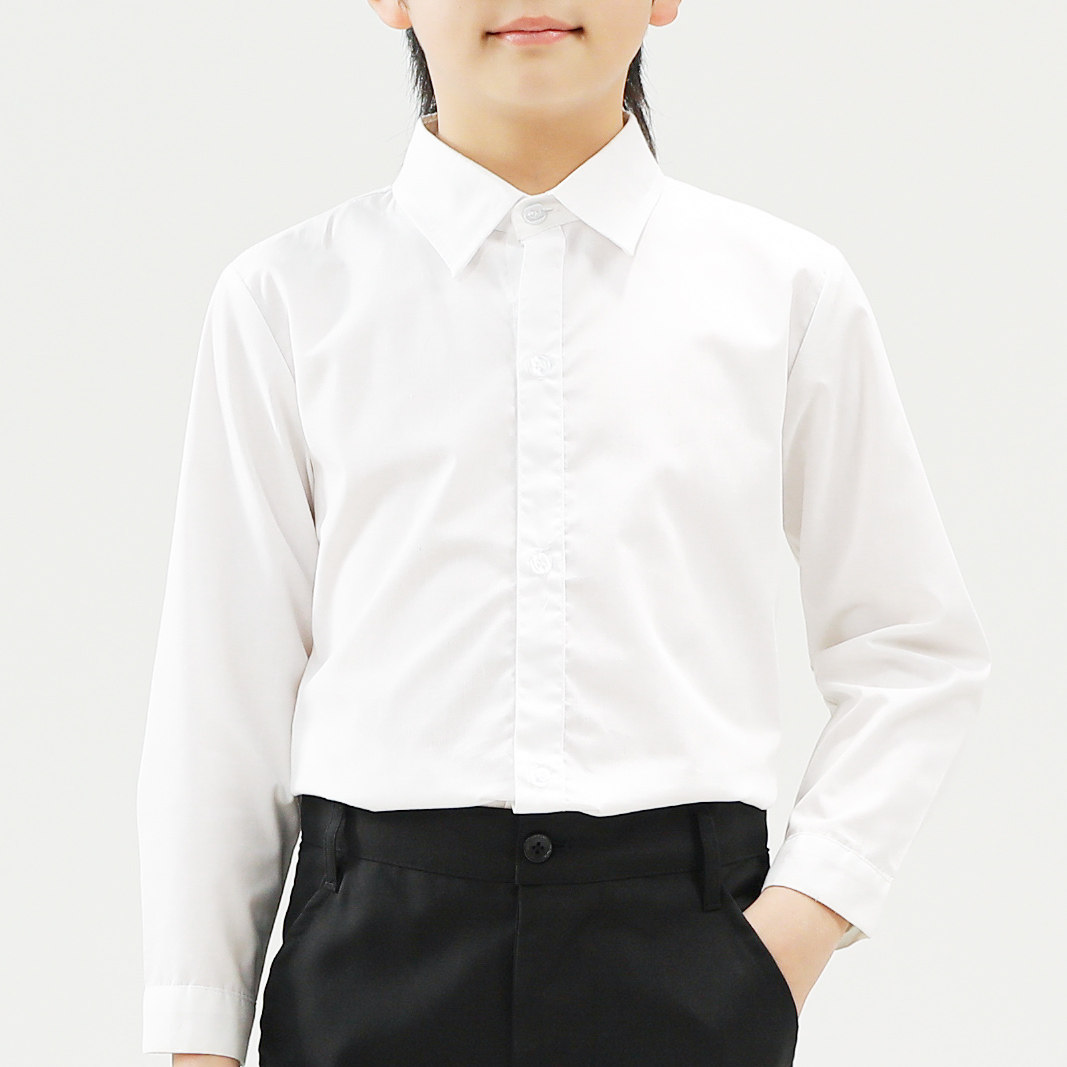 成都儿童白色衬衫翻领大童纯棉小学生校服长袖春秋男女童表演衬衣