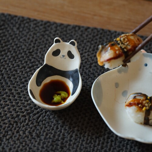 叶子手作熊猫手捏手绘咖啡豆勺子调味碟日式可爱蘸料碟
