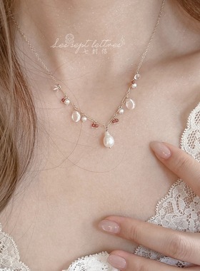 巴洛克珍珠粉晶项链原创清新甜美